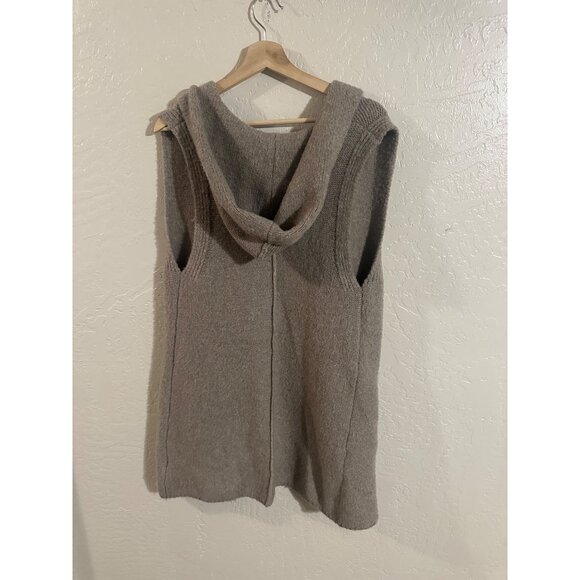 Tahari Wool Blend Tan Sleeveless Hooded Casual Sweater Vest Long Cardigan - Picture 9 of 10